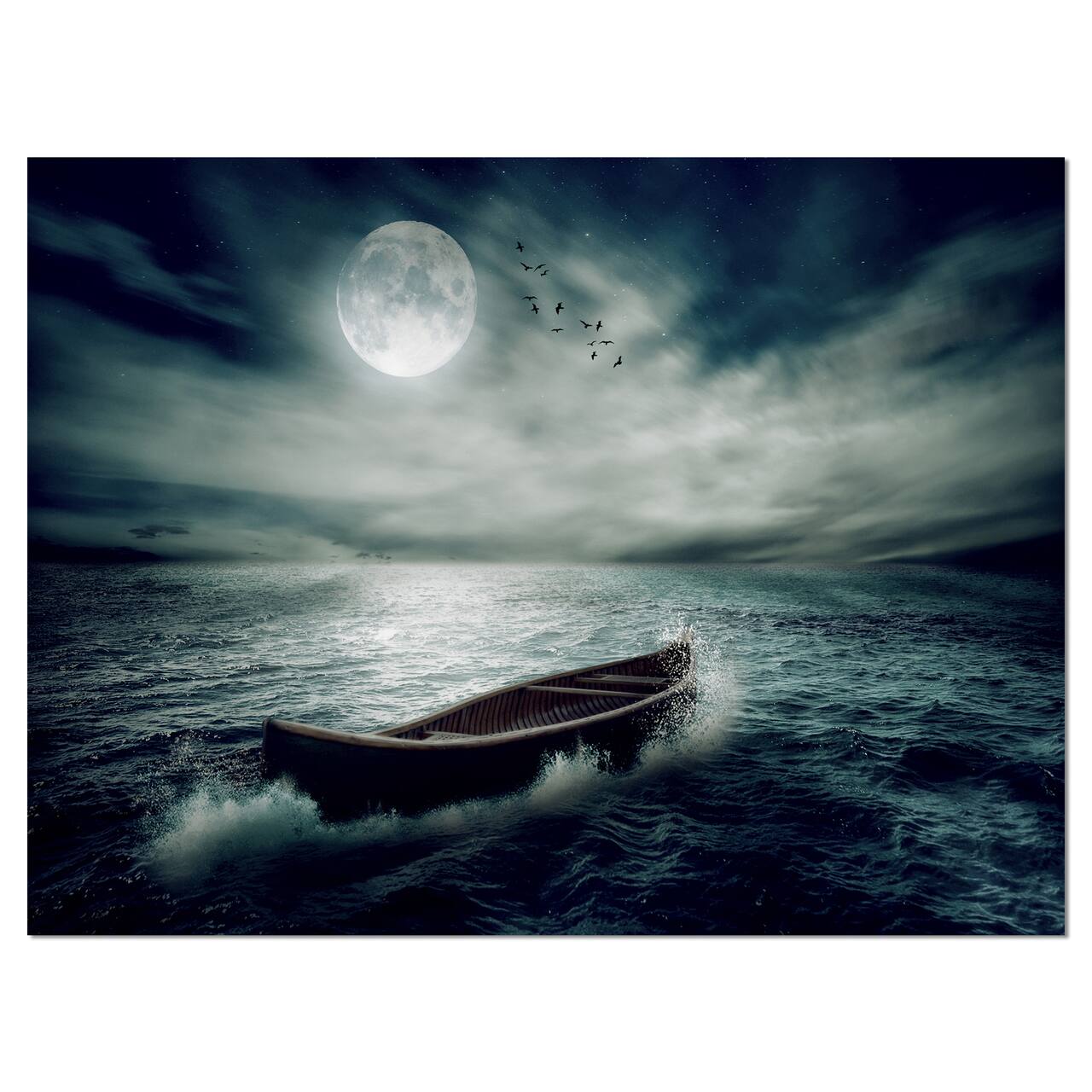 Designart - Boat Drifting Away After Storm - Seashore Canvas Art Print